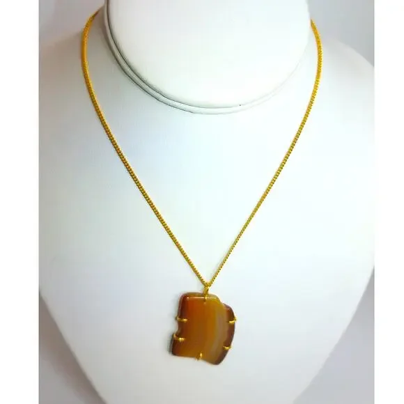 Vintage Brown Agate Pendant Choker Necklace - Picture 2 of 6